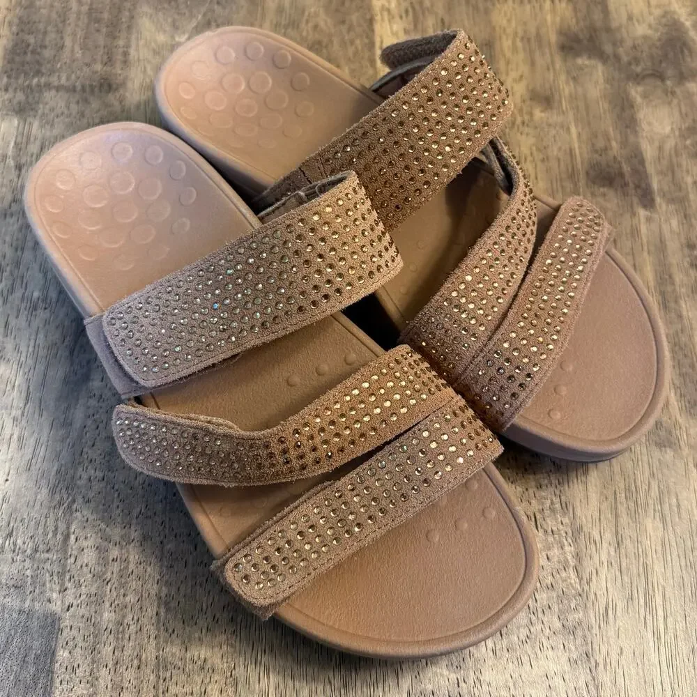 Vionic Sandal Alexis Rhinestone Leather Slip On Arch Support Rosegold Women's 6